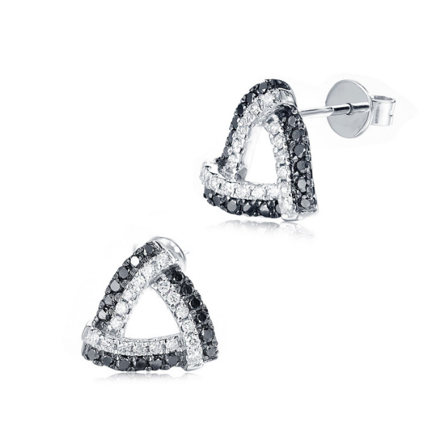 1.20 Ct Triangle Shape Black & White Diamond Stud Earrings Pave Set Gift for Women