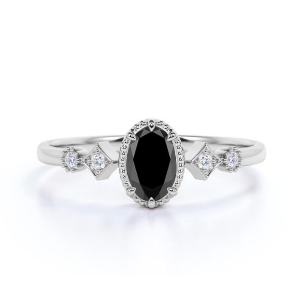 2 Ct Oval Face Shape And Round 5 Stone Black And White Diamond Ring Black Diamond Engagement Ring