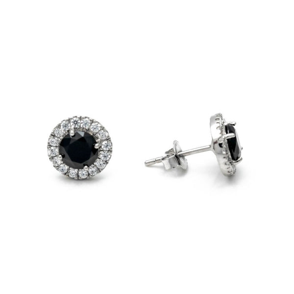 4.60 Carat Round Cut Diamond Halo Black & White Diamond Stud Earrings in Luxe Glam Style