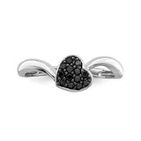 0.10 Ct Round Cut Heart Shaped Pave Set Black Diamond Ring