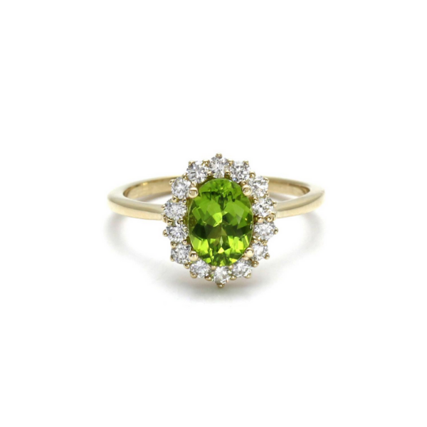 4.28 Carat Oval Shape Halo Peridot Gemstone Ring 950 Platinum