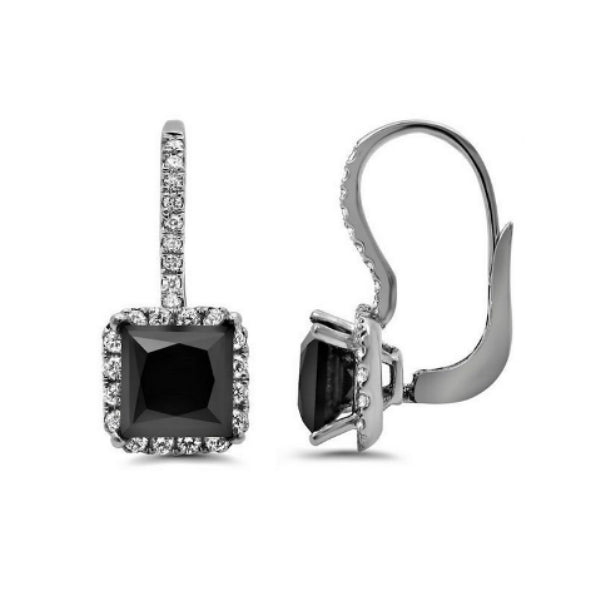 Shop 3.46 Ct Princess Cut Halo Black & White Diamond Earrings