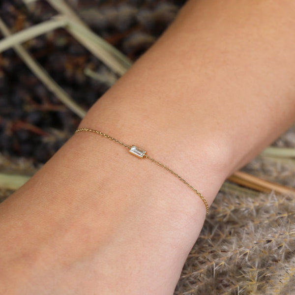 0.25 Ct Baguette Shaped Bezel Set Solitaire Lab Diamond Bracelet