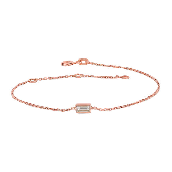 0.25 Ct Baguette Shaped Bezel Set Solitaire Lab Diamond Bracelet 18K Rose Gold