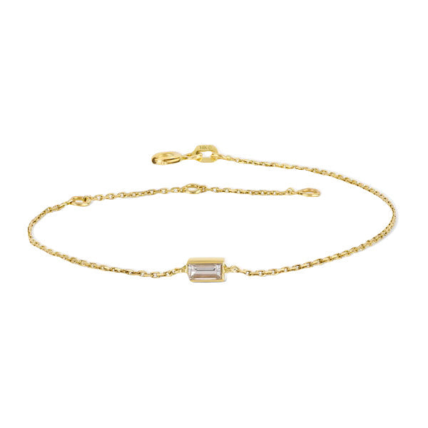 0.25 Ct Baguette Shaped Bezel Set Solitaire Lab Diamond Bracelet 18K Yellow Gold
