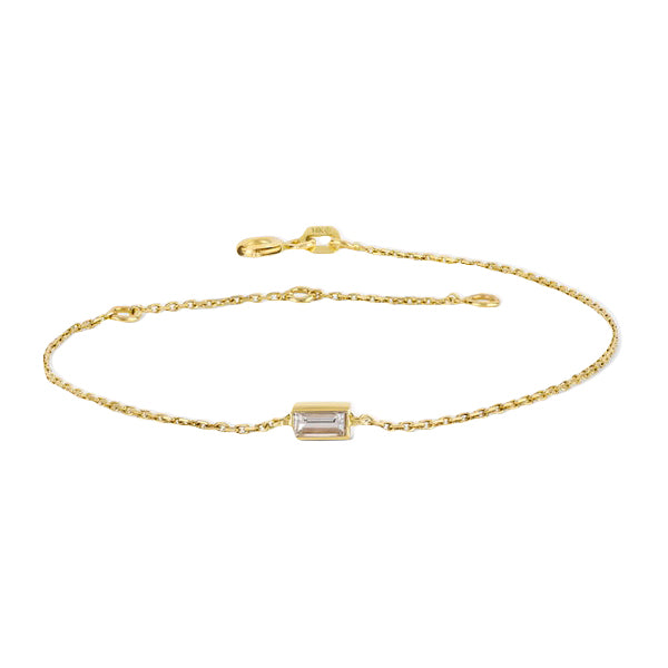 0.25 Ct Baguette Shaped Bezel Set Solitaire Lab Diamond Bracelet 18K Yellow Gold