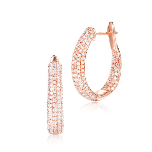 1.76 Ct Round Cut Pave Set Lab Diamond Hoop Earrings