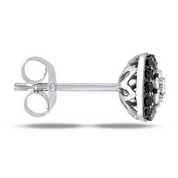Black & White Diamond Halo Stud Earrings Fine Jewelry Gift for Women