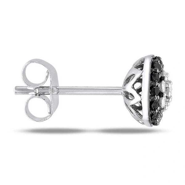 Black & White Diamond Halo Stud Earrings Fine Jewelry Gift for Women