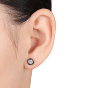 Black & White Diamond Halo Stud Earrings Fine Jewelry Gift for Women
