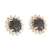 Round Cut Diamond Halo Black Diamond Stud Earrings