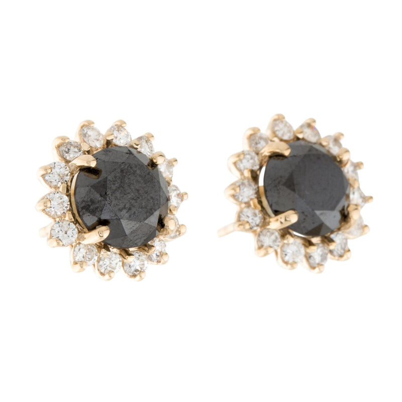 Round Cut Diamond Halo Black Diamond Stud Earrings