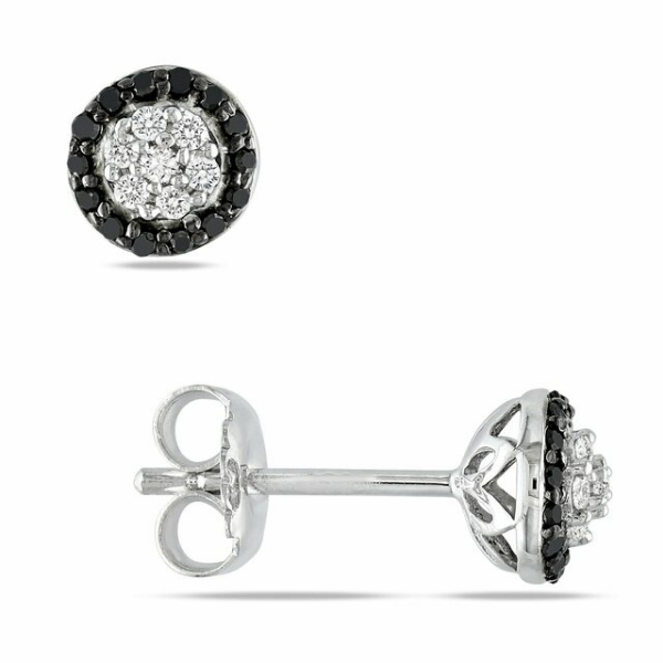 Black & White Diamond Halo Stud Earrings Fine Jewelry Gift for Women