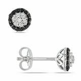 Black & White Diamond Halo Stud Earrings Fine Jewelry Gift for Women