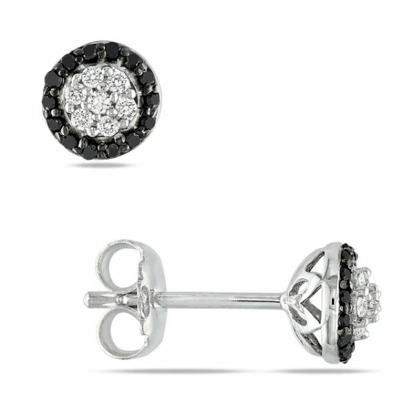 Black & White Diamond Halo Stud Earrings Fine Jewelry Gift for Women