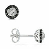 Black & White Diamond Halo Stud Earrings Fine Jewelry Gift for Women
