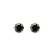1.30 Carat Black Diamond Stud Earrings Round Shape Minimal Basket Set Design