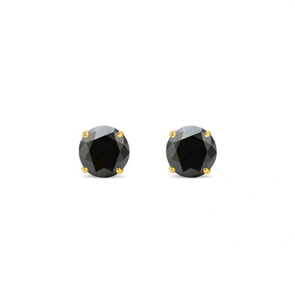 1.30 Carat Black Diamond Stud Earrings Round Shape Minimal Basket Set Design