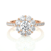 Round Lab Made Diamond Floral Halo Engagement Ring 18K Rose Gold Natural Diamond