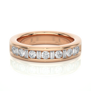 1 Ct Round And Baguette Cut Bezel Set Diamond Wedding Band 18K Rose Gold Natural Diamond Diamond Wedding Bands