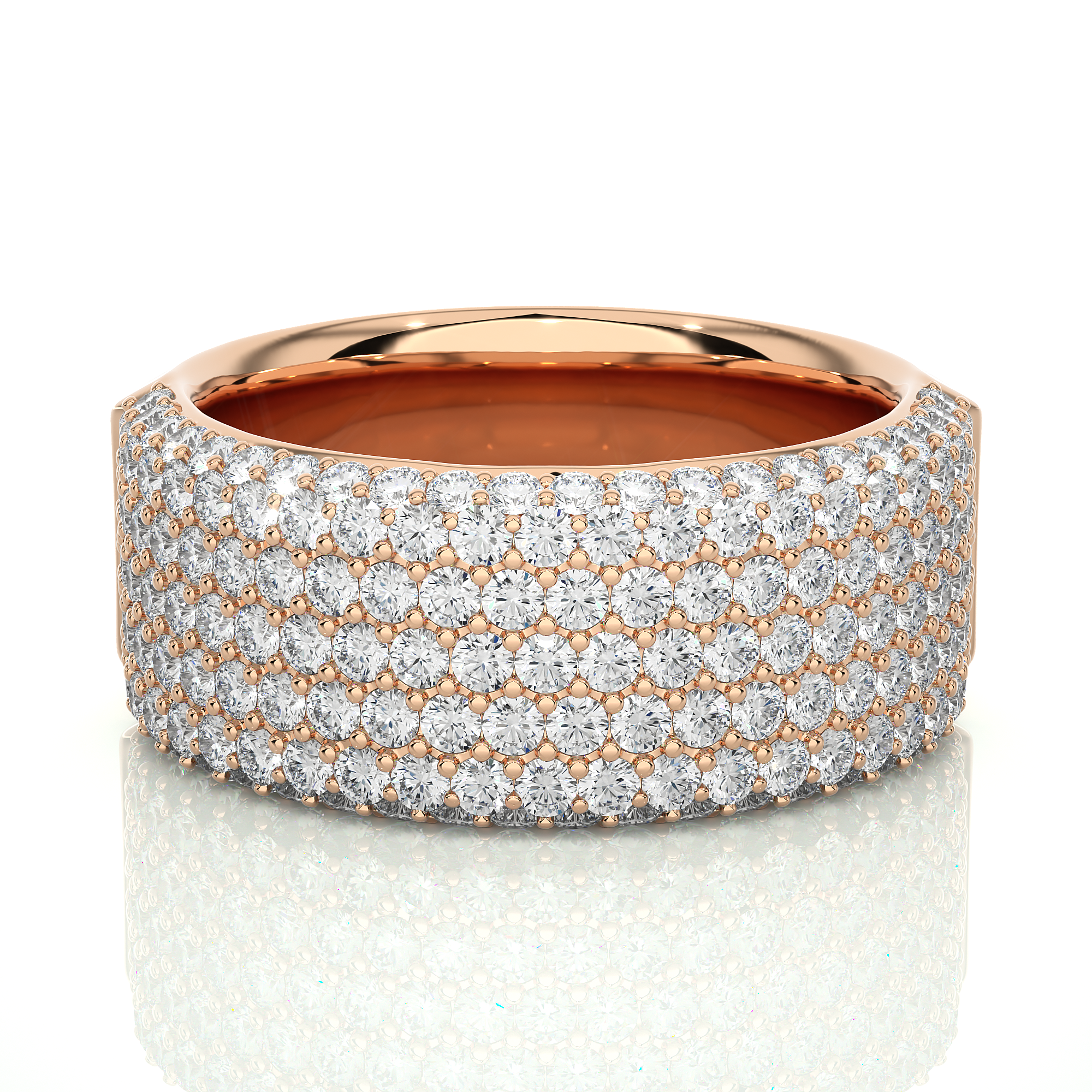 2 Ct Round Cut 7 Row Pave Setting Diamond Band In Yellow Gold Rose