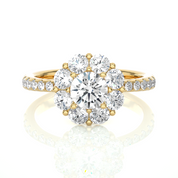 Round Lab Made Diamond Floral Halo Engagement Ring 18K Yellow Gold Natural Diamond