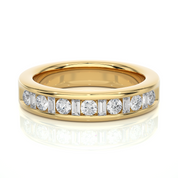 1 Ct Round And Baguette Cut Bezel Set Diamond Wedding Band 18K Yellow Gold Natural Diamond Diamond Wedding Bands